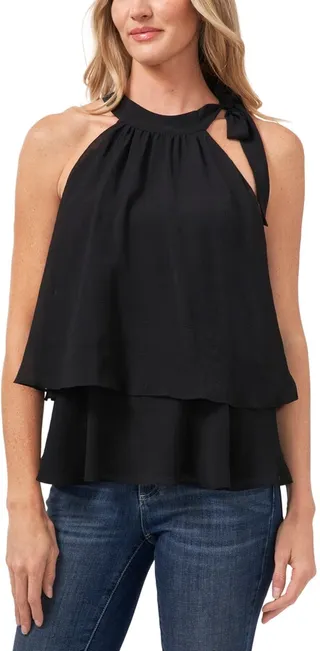 CeCe Women's Tiered Tie-Neck Sleeveless Halter Blouse