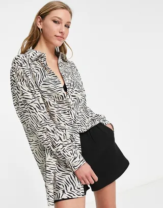 Topshop abstract animal print beach shirt in multi