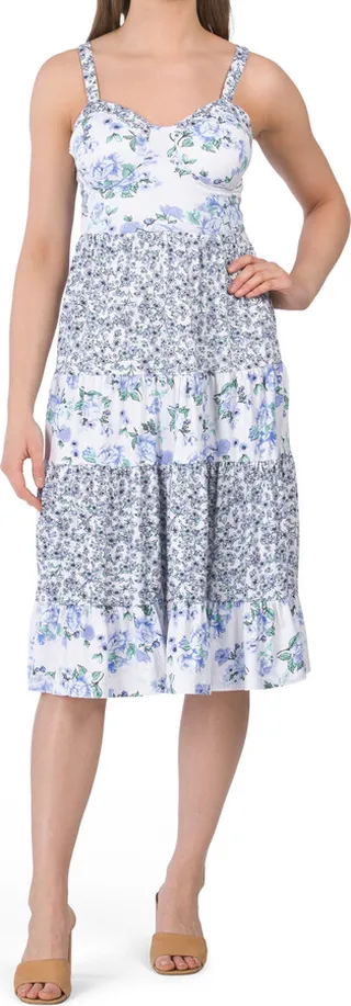 Cami Bra Cupped Bustier Mix Printed Tiered Dress