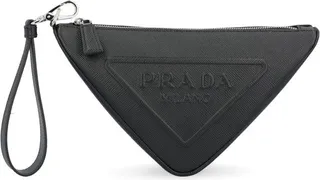 Prada Logo Embossed Zipped Triangle Pouch