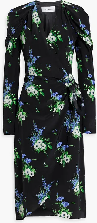 Floral-print silk crepe de chine midi wrap dress