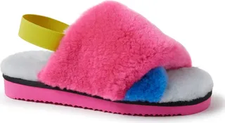 Dearfoams Adult Unisex Color Block Genuine Shearling Slingback Slide