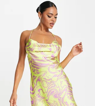 ASYOU halter neck plunge mini sundress in graphic print