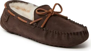 Fireside By Dearfoams Men's Victor Genuine Shearling Moccasin with Tie