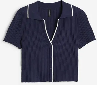 Rib-knit Top with Collar