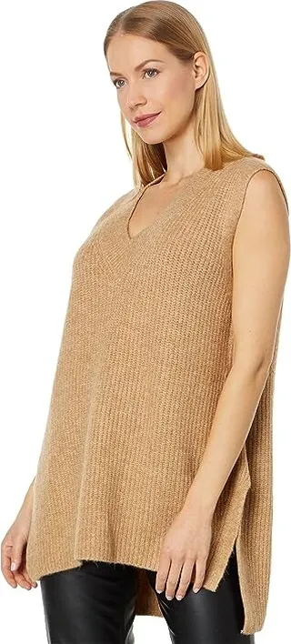 Vince Camuto Shaker Vest V-Neck with High-Low Hem (Latte Heather) Women's Clothing