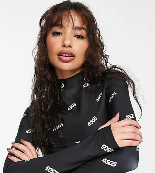 ASOS 4505 Petite long sleeve in mono branded graphic