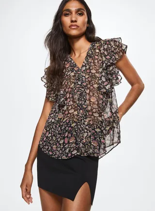 Floral Print Ruffle Detail Top