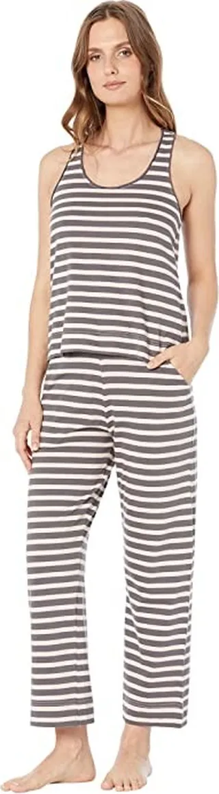 PACT Organic Cotton Tank and Capris Sleep Set (Snooze Stripe Blush) Women's Pajama Sets