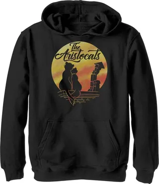 Boy's Aristocats Duchess and O'Malley Silhouette Pull Over Hoodie - Black - Large