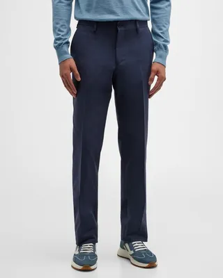 Men's Solid FF Wool-Silk Trousers