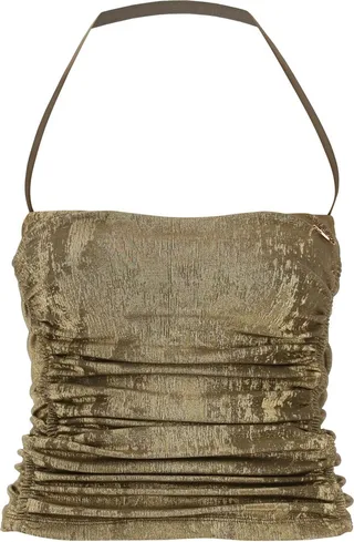 T-dru Laminated Jersey Halter Top