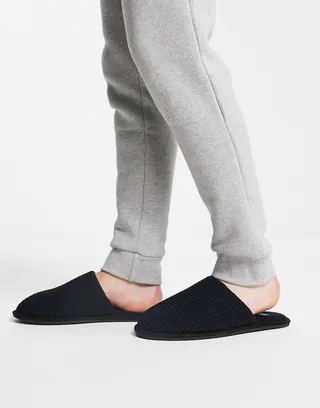 ASOS DESIGN house slippers in black waffle