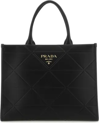 Prada Logo Plaque Geometric Patterned Tote Bag