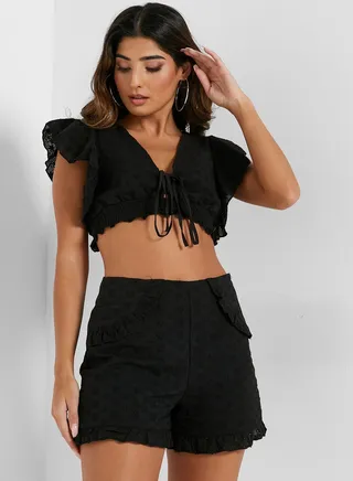 Tie Detail Crop Top & Shorts Set