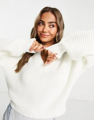 ASOS DESIGN v neck sweater in cream