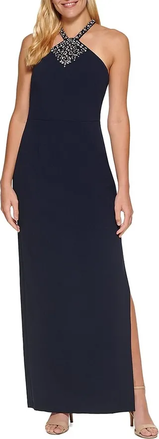 Sequin Crepe Column Gown