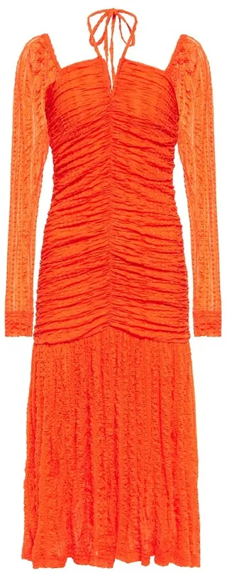 Textured ruched jersey midi dress