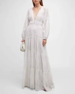 Mackenna Eyelet Deep-V Maxi Dress