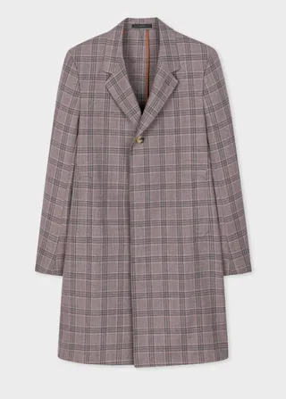 Mauve and Grey Check Wool Unlined Mac