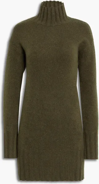 Mélange cashmere turtleneck mini dress