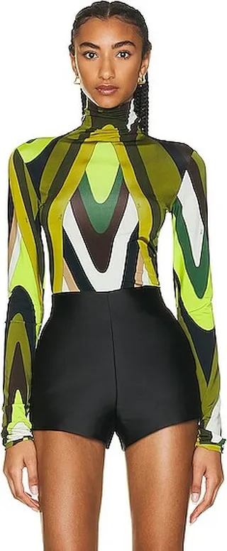Emilio Pucci Turtleneck Long Sleeve Top in Green