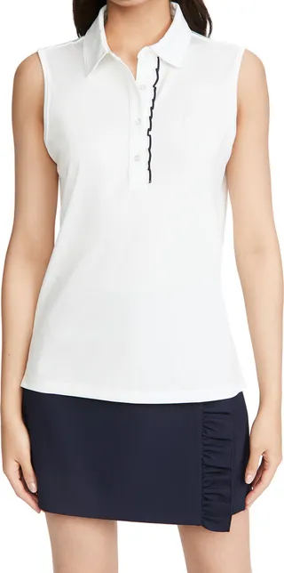 Tory Sport Tech Pique Sleeveless Ruffle Polo