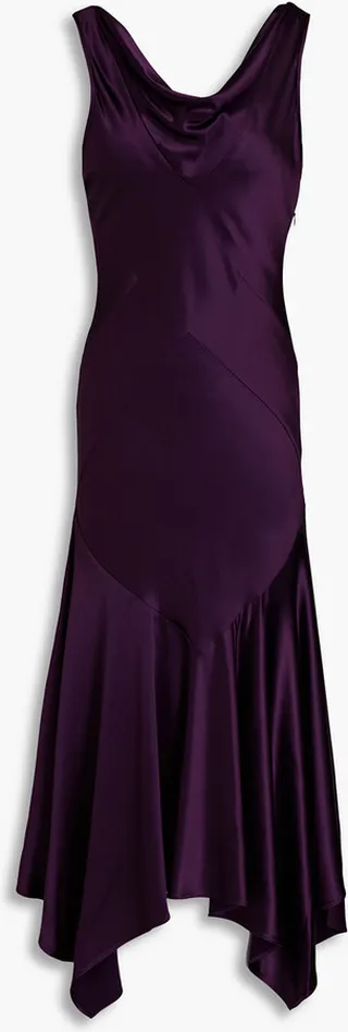 Seline asymmetric draped satin midi dress