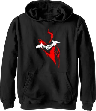 Boy's The Batman Artistic Red & White Graffiti Pull Over Hoodie - Black - Small
