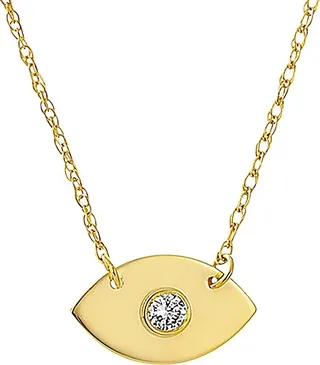 So You 14K Yellow Gold & Diamond Mini Evil Eye Pendant Necklace