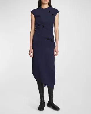 Button Spiral Midi Sheath Dress