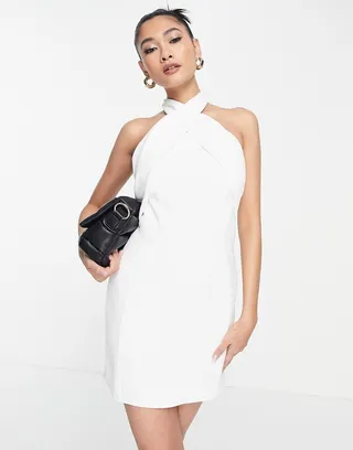 ASOS DESIGN halter mini dress in textured crepe