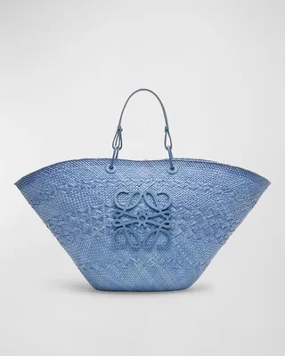 x Paula’s Ibiza Anagram Basket Palm Wax Tote Bag