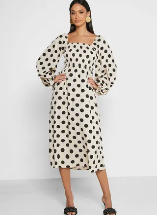 Puff Sleeve Polka Dress