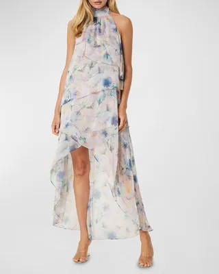 Victorine Sleeveless High-Low Maxi ChiffonDress