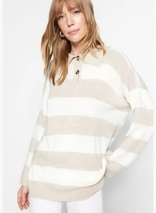 Stone Striped Polo Collar Knitwear Sweater TCTAW23KZ00039