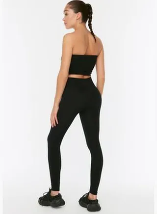 Black Seamless/Seamless Ribbed Full Length Sports Leggings TWOAW20TA0071.