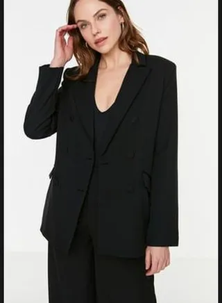 Black Regular Lined Woven Blazer Jacket TWOSS21CE0137