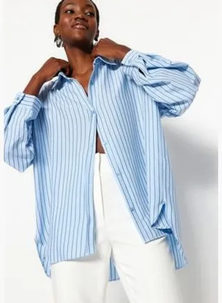 Light Blue Striped Woven Shirt TWOAW24GO00127