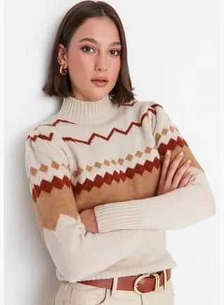 Stone Soft Texture Patterned Knitwear Sweater TWOAW21KZ0169
