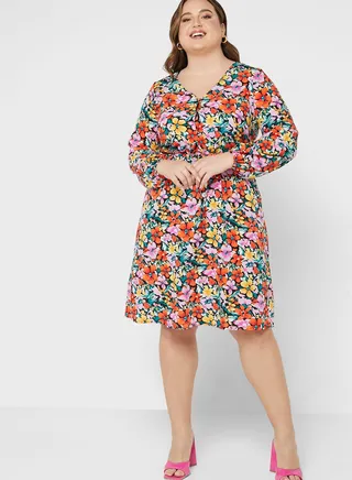 Floral Print V-Neck Dress