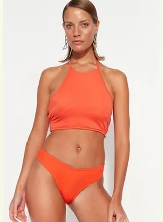 Orange Halterneck Bikini Tops With Low-Cut Back TBESS23BU00004
