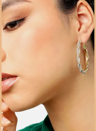 Gold Plated Party Designer Stone Hoop Earring For Women