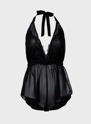 Suzie Lace Trim Halter Playsuit