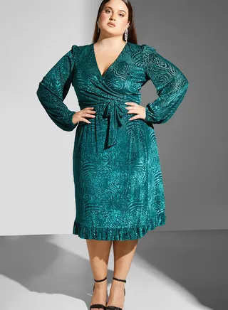 Surplice Neck Puff Sleeve Belted Dress