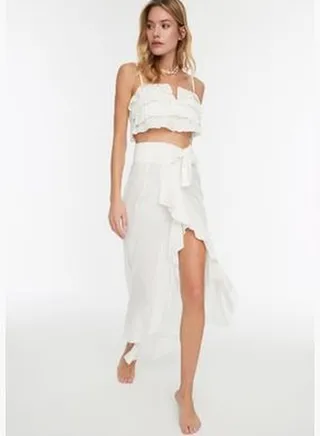 Ecru Maxi Ruffled Skirt TBESS19WV0004