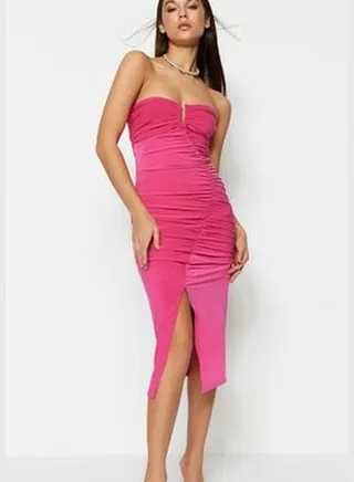 Fuchsia Fitted Knitted Evening Dress TPRSS23EL00015