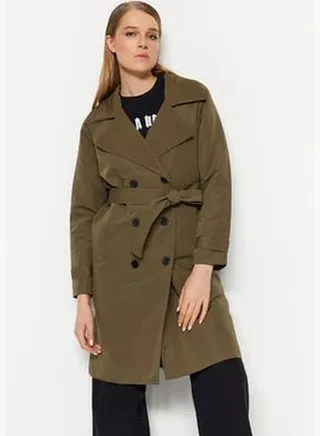 Khaki Oversize Wide-Cut Trench Coat with a Belt TWOAW23TR00004