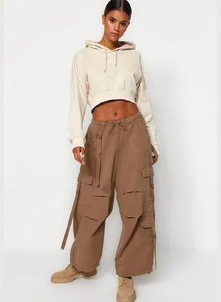 Brown High Waist Jogger Jeans with Cargo Pocket TWOAW24JE00211