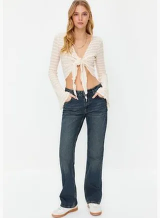 Dark Blue Low Waist Straight Jeans TWOSS24JE00100